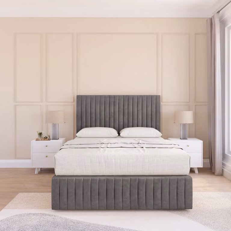 Sloomy Madison Divan Bed Base with 12 inch Footboard and 54 inch Floor Standing Headboard, Grey, W/D: 180 x 200 cm