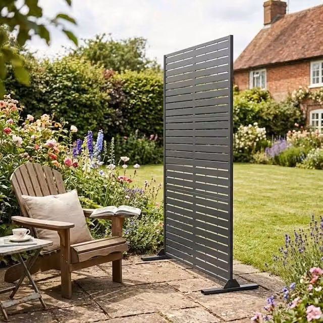 Nicoman Metal Outdoor Privacy Screen with Stand, Grey, H: 180 cm x W: 90 cm x D: 1 cm – 1