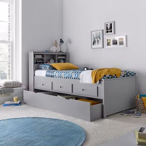 Bedmaster Venus Grey Bookcase Day Bed with Trundle and Storage Drawers, W/D/H: 190 x 90 x 119.5 cm