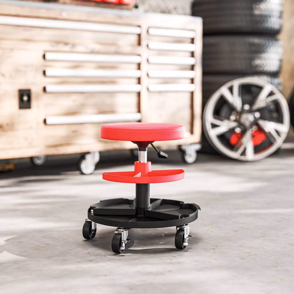 STILVORA Mechanic Stool with Storage Trays and Adjustable Height in Red – 9