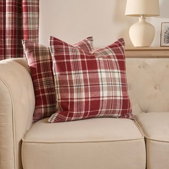 OHS Pack of 2 Red Woven Checked Square Cushion Covers