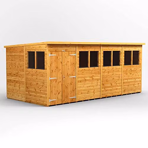 POWER Premium Pent Garden Wooden Shed in Brown with Double Doors and Toughened Glass Windows, W/D/H: 260.4 x 240.4 x 16.0 cm