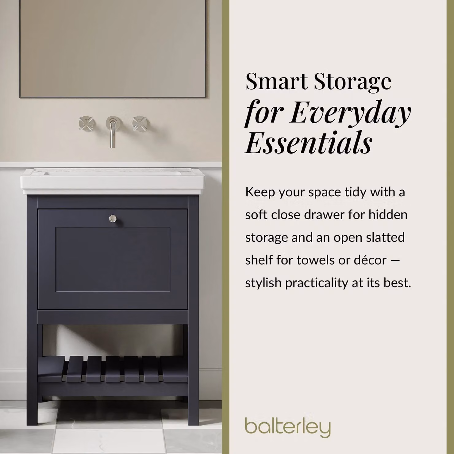 Balterley Freestanding Bathroom Vanity Unit with Basin and Open Shelf, Blue or Grey, W: 60.0 cm, D: 47.1 cm, H: 86.5 cm – 4
