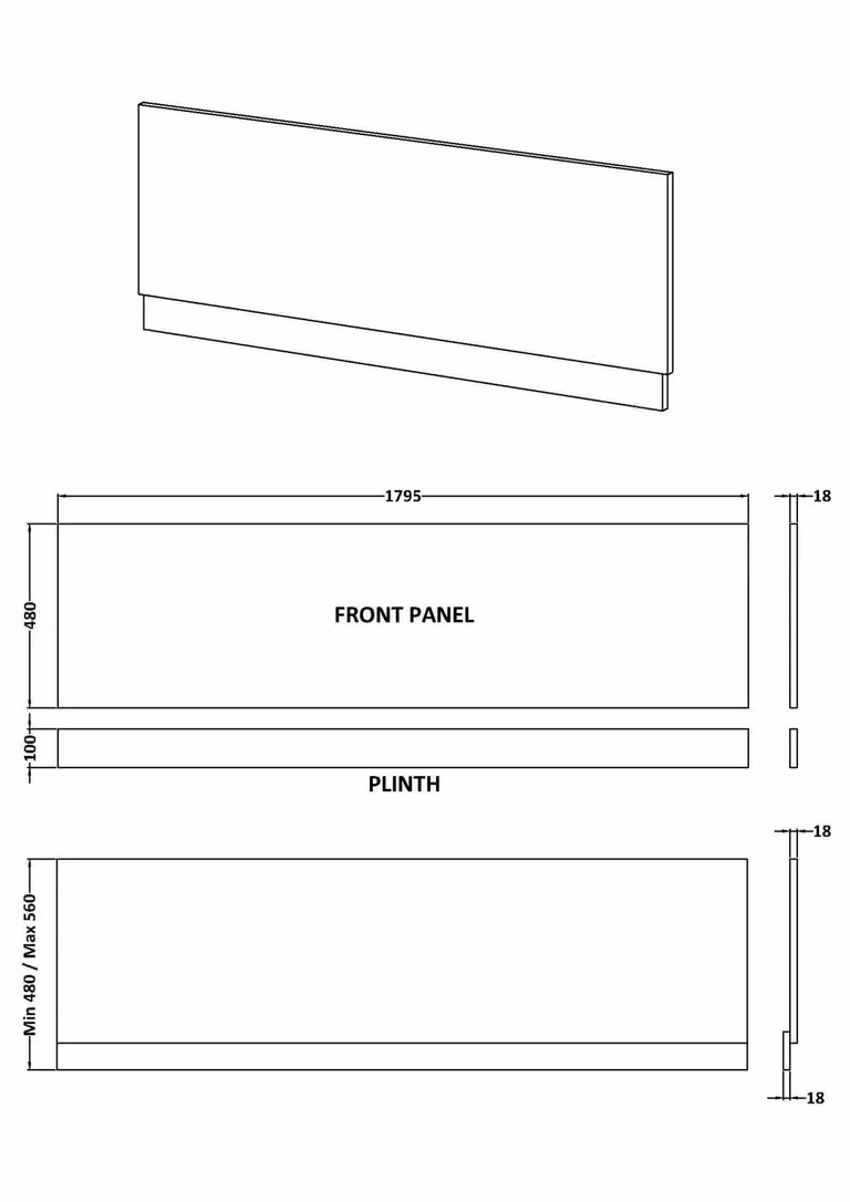 Balterley Edge/Power Straight Front Bath Panel and Plinth in Grey
