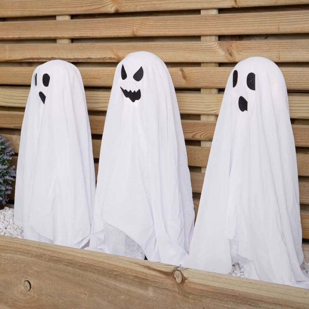 Samuel Alexander Set of 3 White Battery Powered LED Light Up Ghost Halloween Path Lights, Height: 51 cm – 4