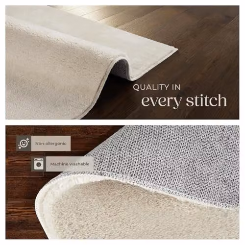 tectake Allergy-Friendly Short-Pile Fluffy Rug in Beige, Washable and Non-Slip, W/D: 140 x 200 cm – 4