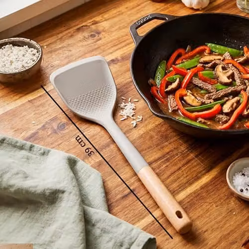 Premier Housewares Silicone Non-Scratch Kitchen Turner with Wooden Handle in Stone Grey – 2