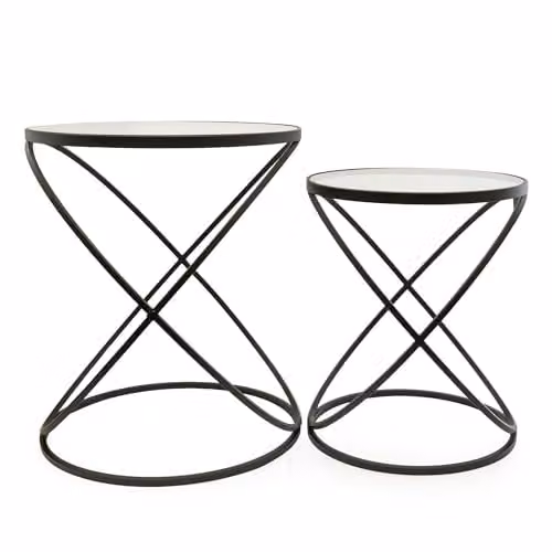 Madison & Mayfair Set of 2 Modern Black X-Frame Square Tables with Glass Tops, H60 x W51 x D51 cm