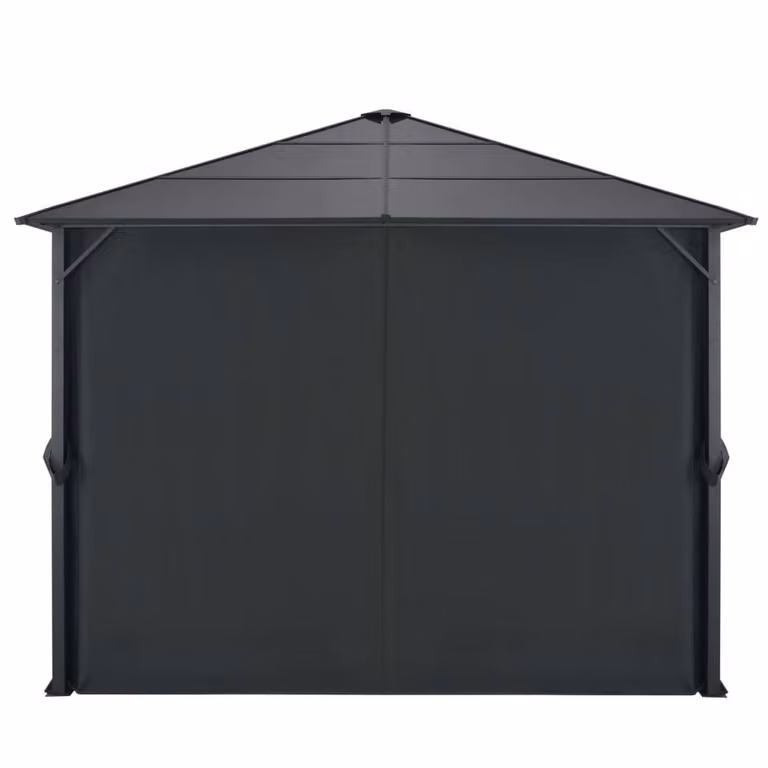 Berkfield Home Aluminium Gazebo with Curtains, Black, W/D/H: 300 x 300 x 300 cm