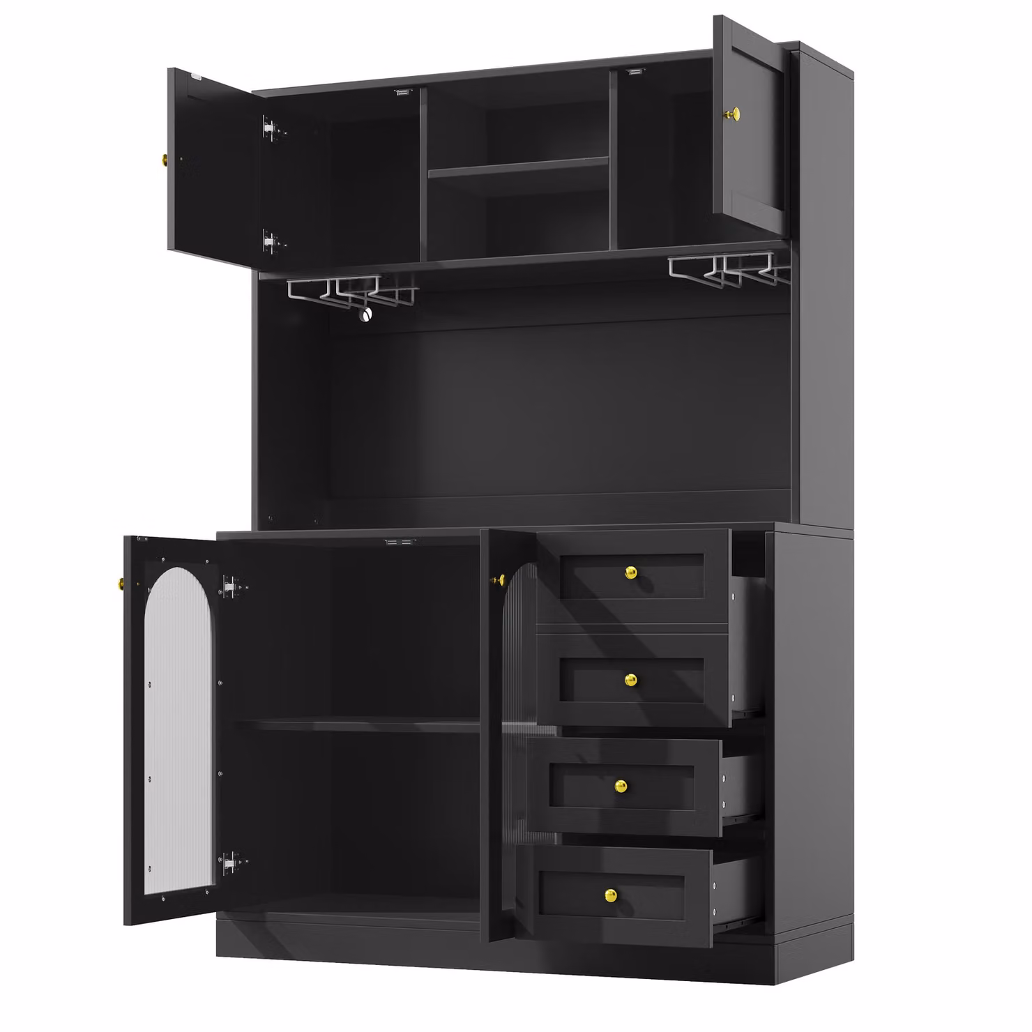 Aosom UK Black and Gold Retro Sideboard with App-Controlled LED Lighting, Snack Rack and Drink Holders, W/D/H: 120 x 40 x 188 cm – 2