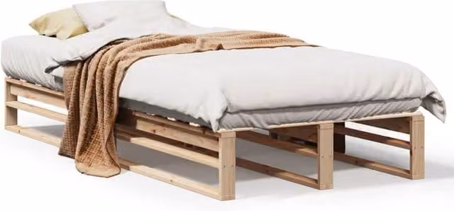 Berkfield Home Solid Wood Pine Bed Frame in Light Brown, W/D/H: 90 x 200 x 25.5 cm