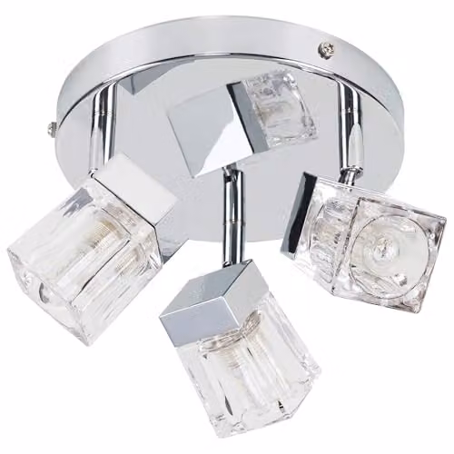 ValueLights Ritz Ice Cube Polished Chrome IP44 3 Way Spotlight Flush Ceiling Light in Silver