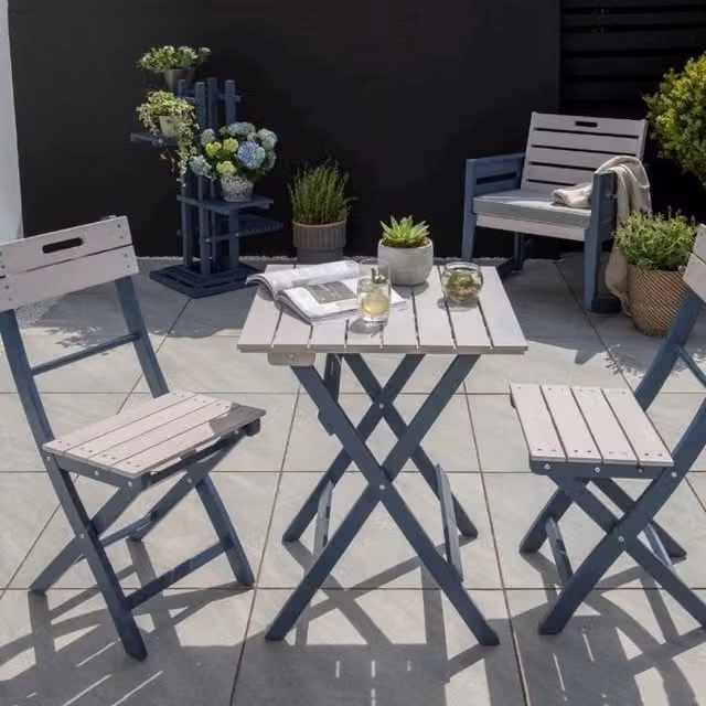 Florenity Eucalyptus Galaxy 2 Seat Bistro Set in Grey and Blue with Treated Hardwood and Folding Square Table