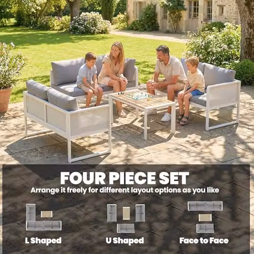 Outsunny 6 Seater White Metal Garden Furniture Set with L-Shape Corner Sofa, 2 Seater Sofa, and Coffee Table, W/D/H: 120 x 60 x 62.5 cm – 3