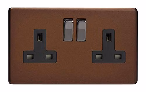Varilight 2 Gang 13 Amp Double Switched Flush Socket Plate in Mocha Brown and Black – 1