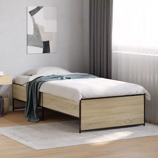 Berkfield Home Sonoma Oak Small Single Bed Frame in Brown, W: 75 cm, L: 190 cm – 1