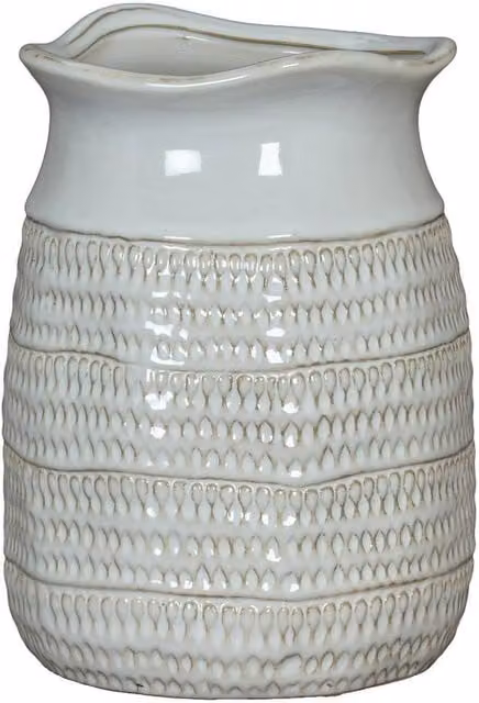 Lemon Pavilion Tava Cylinder Hewn Ceramic Vase, White, W: 19 cm, D: 19 cm, H: 28 cm