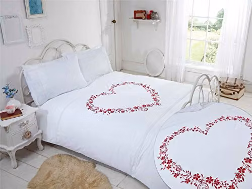 Rapport Home White Floral Heart Polycotton Single Duvet Cover and Pillowcase Set