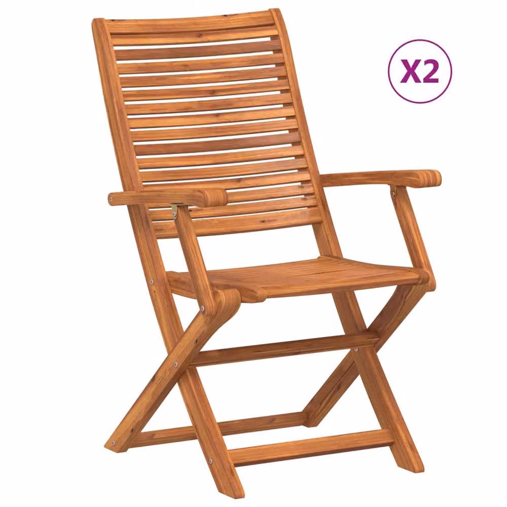 Berkfield Home Set of 2 Folding Acacia Wood Garden Chairs with Armrests in Brown – 2
