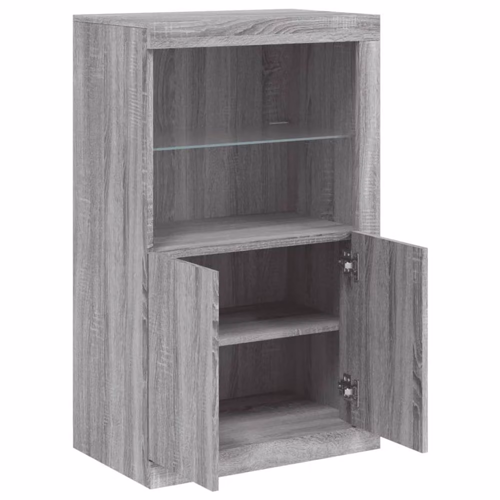 Berkfield Home Modern Grey Sonoma Side Cabinet with Integrated LED Lighting and Glass Doors – 3