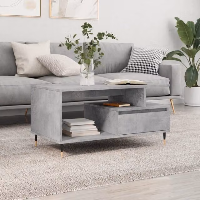 Berkfield Home Modern Concrete Grey Coffee Table W: 90 cm, D: 49 cm, H: 45 cm