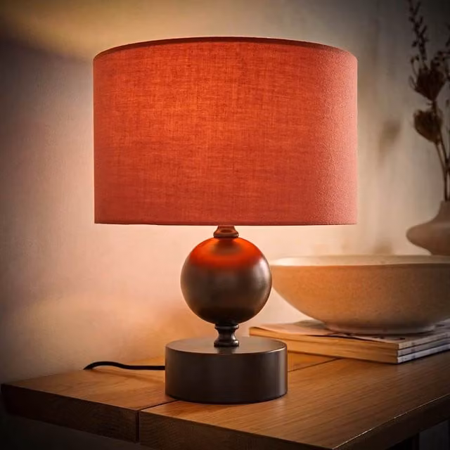 ValueLights Anthony Candlestick Table Lamp with Fabric Drum Shade in Brown