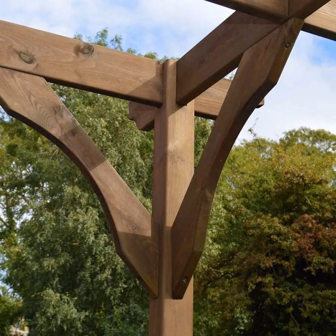 Rutland County Garden Furniture Ltd Wall Mounted Premium Lean-to Pent Pergola in Rustic Brown Wood, W: 420 cm, D: 180 cm, H: 270 cm – 4