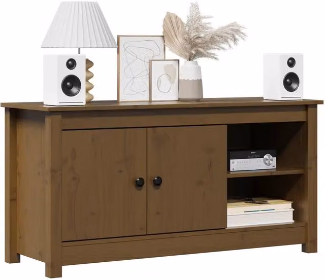 Berkfield Home TV Cabinet in Honey Brown Solid Pine Wood, W: 103 cm, D: 36.5 cm, H: 52 cm – 1