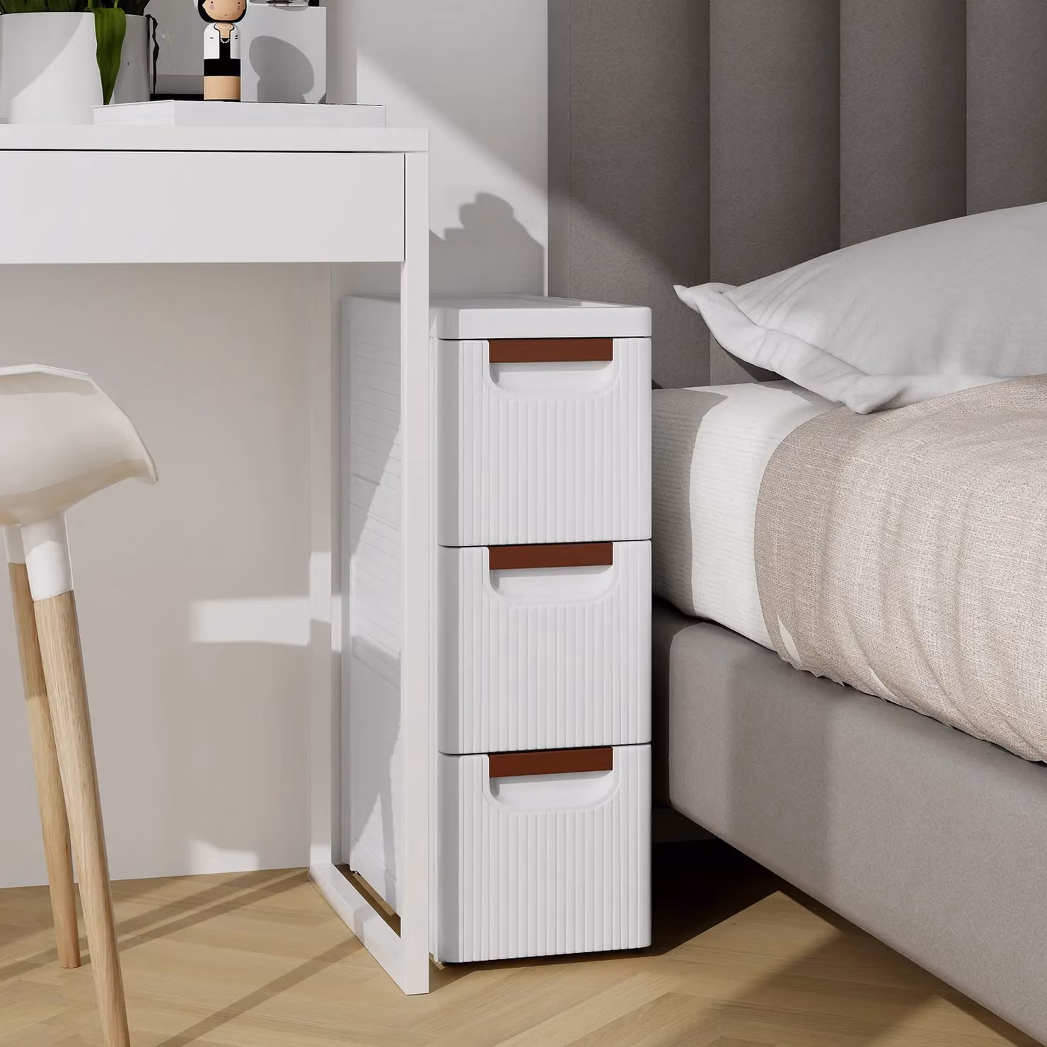 Costway 3-Drawer Narrow Rolling Plastic Storage Cart in White – 2