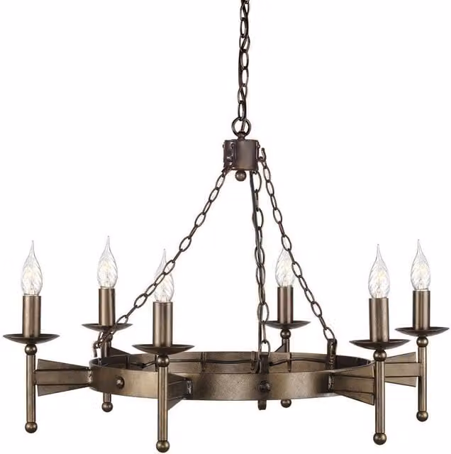 Netlighting Cromwell 6 Light Chandelier in Antique Bronze and Brown with E14 Base