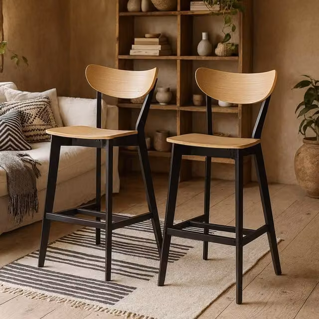 Wyld Haus Saffron Set of 2 Bar Stools in Natural Oak Veneer – 1