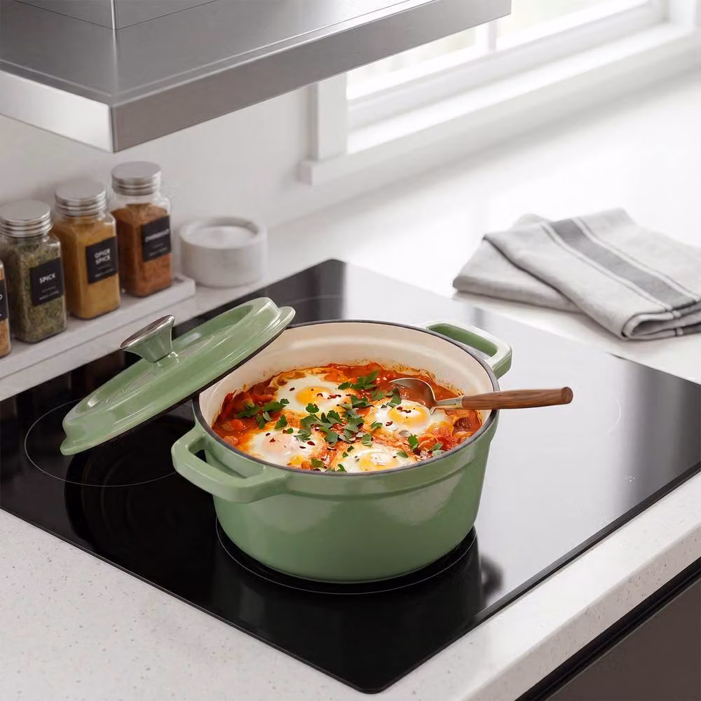 Living and Home Enamelled Cast Iron Dutch Oven Casserole Pot with Glass Lid, Green – 2