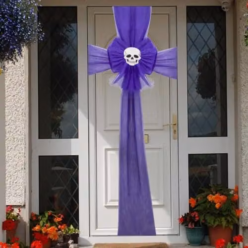 VFM e-Store Purple Halloween Hanging Door Bow with Skull Decorations – 5