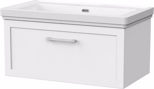 Balterley Stonnall 1 Drawer Wall Mounted Vanity Unit and 0TH Fireclay Basin, Matt White, Width: 80 cm
