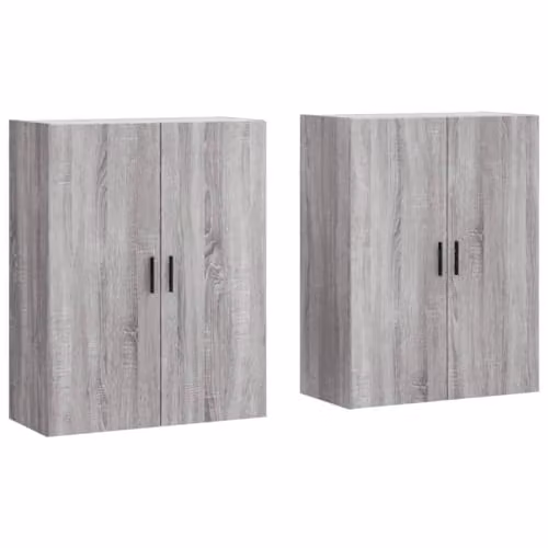vidaXL Set of 2 Wall Mounted Cabinets in Grey, Modern MDF Storage for Living Room, Bedroom or Home Office – 1