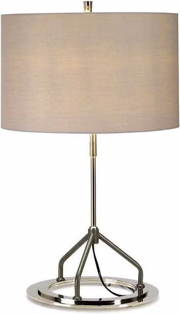 Loops Table Lamp with Grey Fabric Shade and Polished Silver Metal Finish, E27 60W LED Compatible