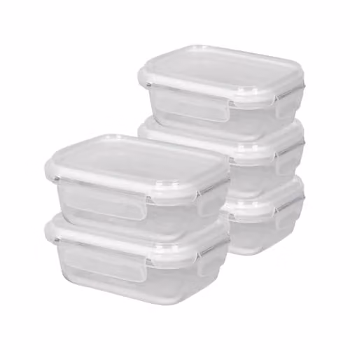 Harbour Housewares 5 Pack Glass Food Storage Containers with Airtight Lids, 370ml, Transparent/White – 1