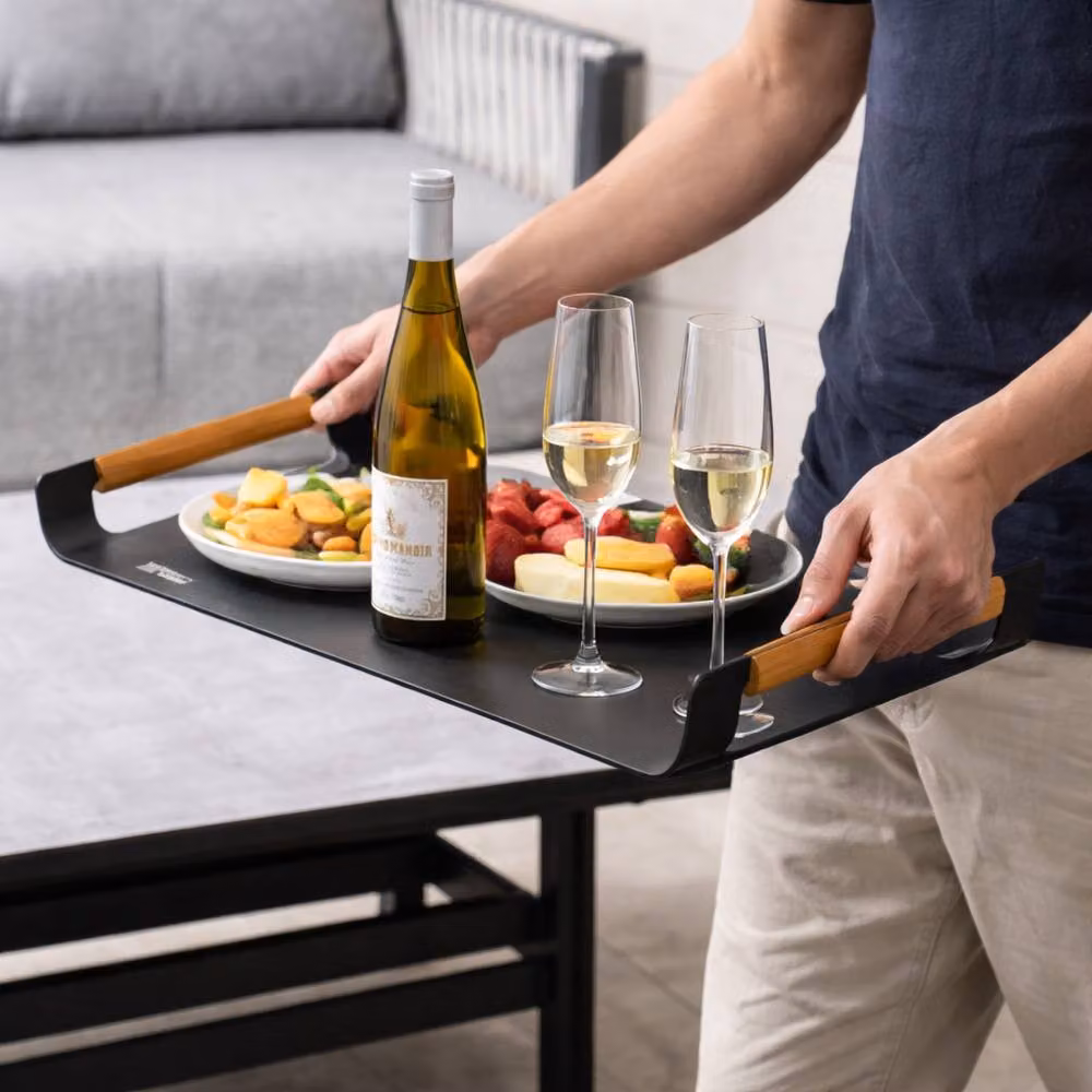 MIMO Garden Grey Aluminium Rectangular Outdoor Tray with Teak Handles – 7