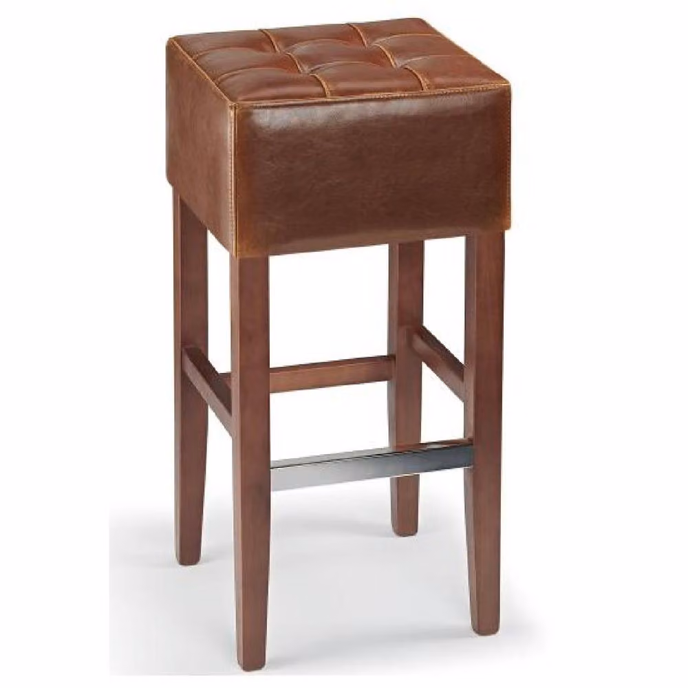 netfurniture Primo Walnut Wooden Bar Stool with Brown Bonded Leather Seat – 2
