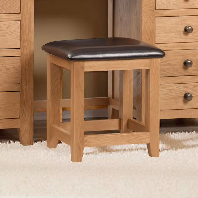 Julian Bowen Marlborough Oak Dressing Stool with Upholstered Seat in Black or Brown – 3
