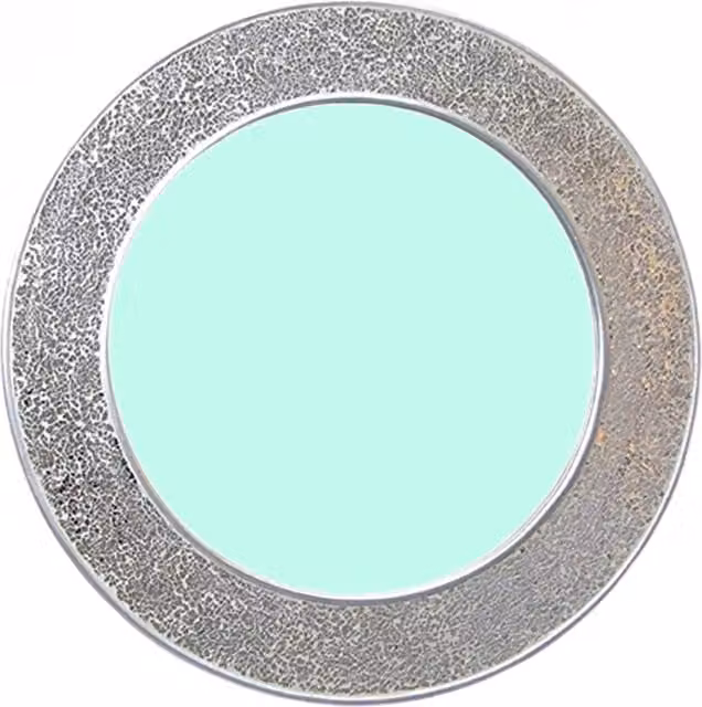 Biznest Modern Round Geometric Mosaic Wall Mirror with Silver Glass Frame