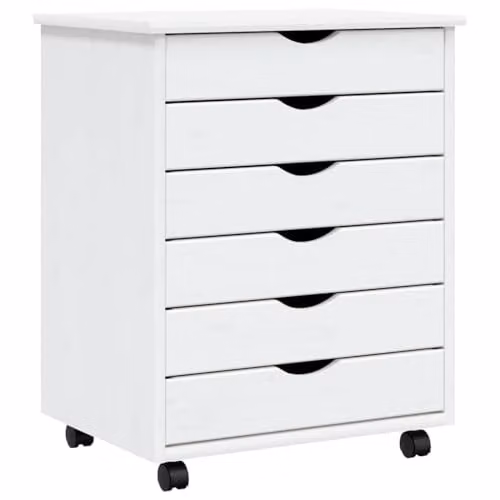vidaXL MOSS Rolling Cabinet with Drawers in White Solid Pine Wood