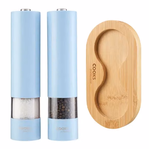 Cooks Professional Electric Salt and Pepper Mill Set with Bamboo Base in Blue – 2