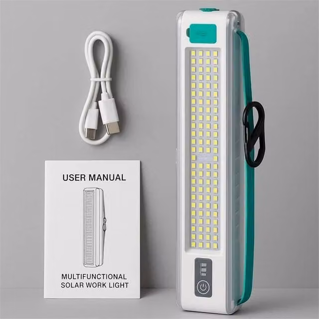 Nordara Solar LED Work Light, White, USB-C Rechargeable Portable Camping Lamp with Hook – 1