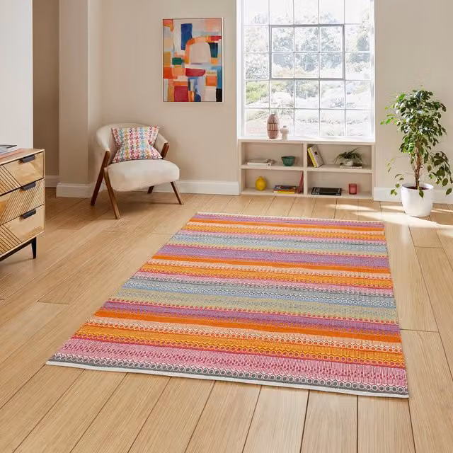 Terrys Modern Geometric Flat Weave Cotton Rug in Multicolour
