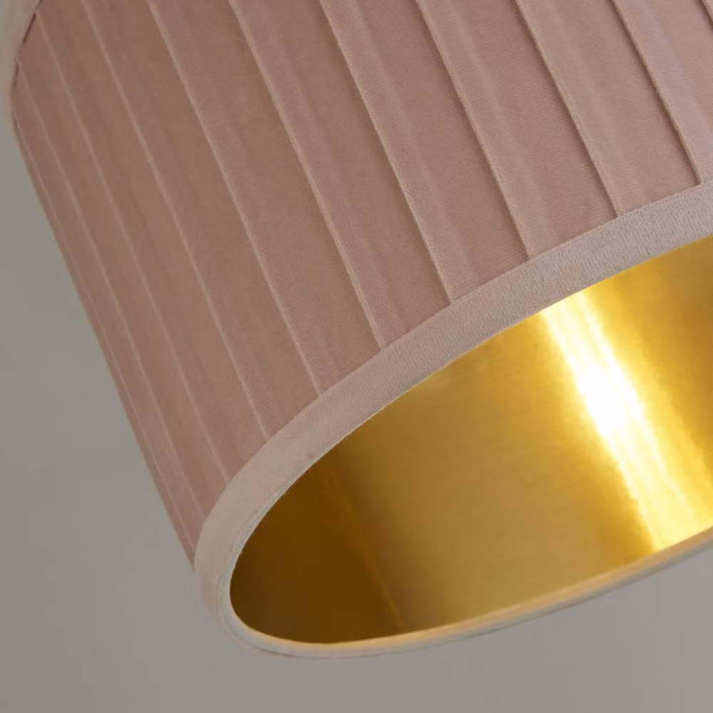 Lighting Collection Pleated Velvet Cylinder Lampshade in Blush Pink with Gold Inner – 3
