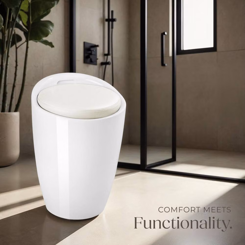 tectake White Bathroom Stool with Synthetic Leather Removable Cover – 4