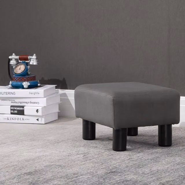HOMCOM Grey Microfibre Cube Footstool and Small Seat