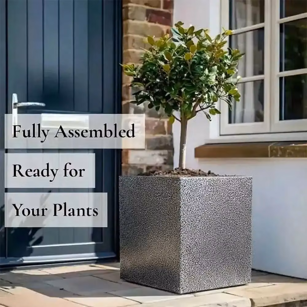 Access Garden Products Mottled Zinc Galvanised Steel Square Planter, Silver and Black, W/D/H: 50 x 50 x 50 cm – 3
