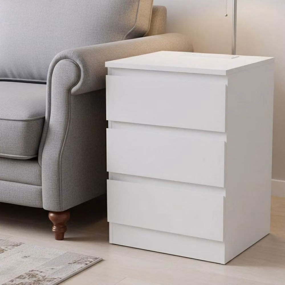 KORVIXA Modern Bedside Table with 3 Drawers in White, W/D/H: 100 x 60 x 59 cm – 3